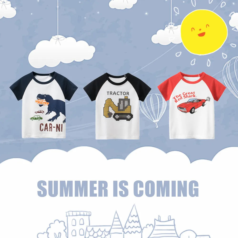 Baby Boys Clothes T-Shirts for 1 2 3 4 5 6 7 8 Years 100% Cotton Short Sleeve Car Bus Fire Truck Cartoon  Kids Summer Clothing