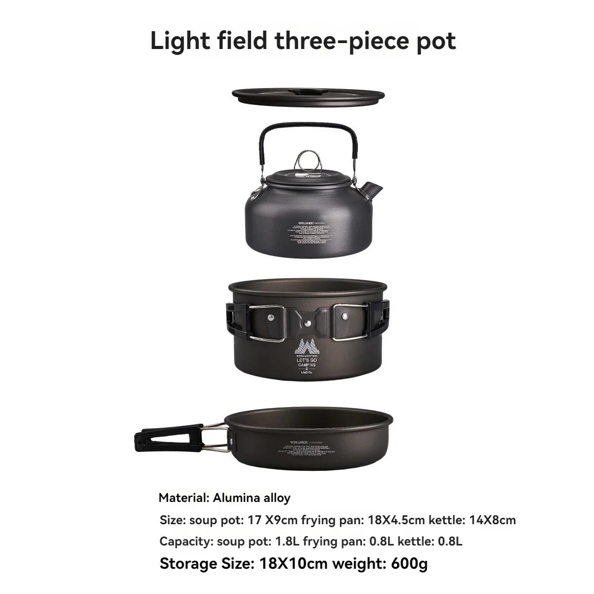 Outdoor Camping Set Pot 1-2 People Pot Portable Camping Cooker Picnic Camping Pot Kettle Frying Pan Cooking Pot, Folding Table
