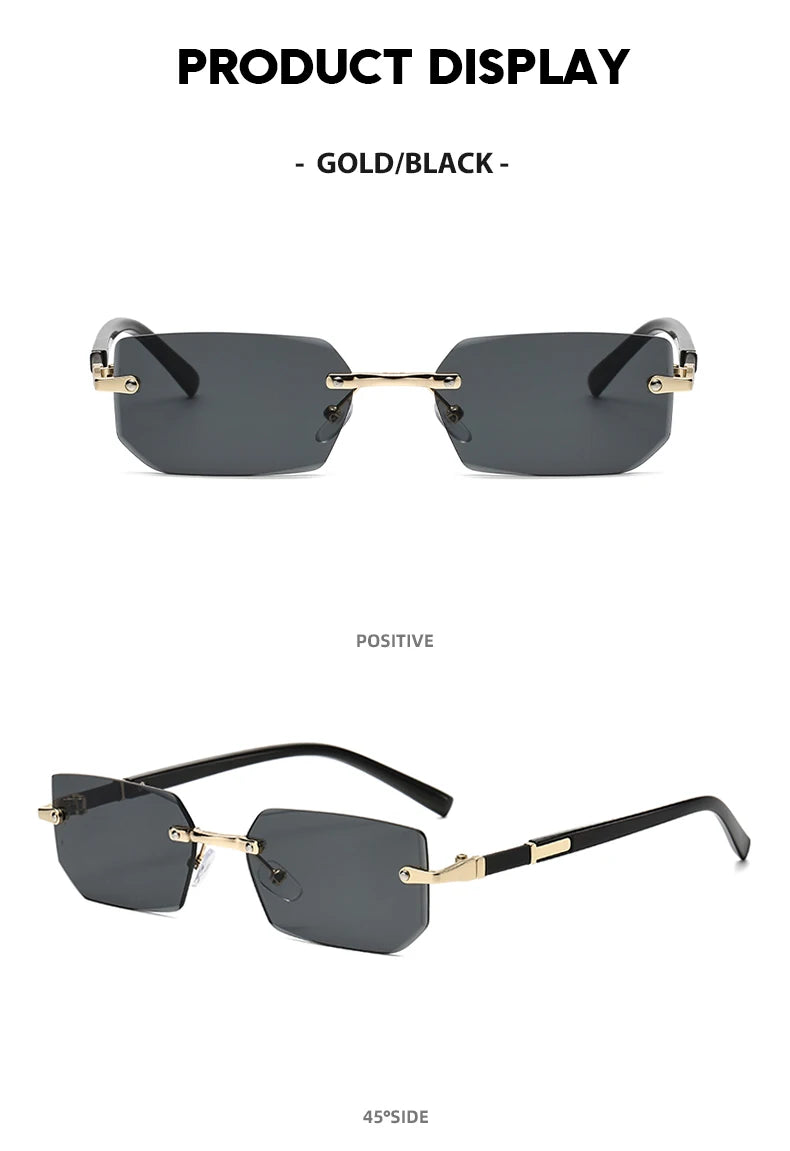 Trendy Rimless Sunglasses for Men Women Fashion Frameless Rectangle Sun Glasses Retro Shades Summer Traveling Eyewear UV400