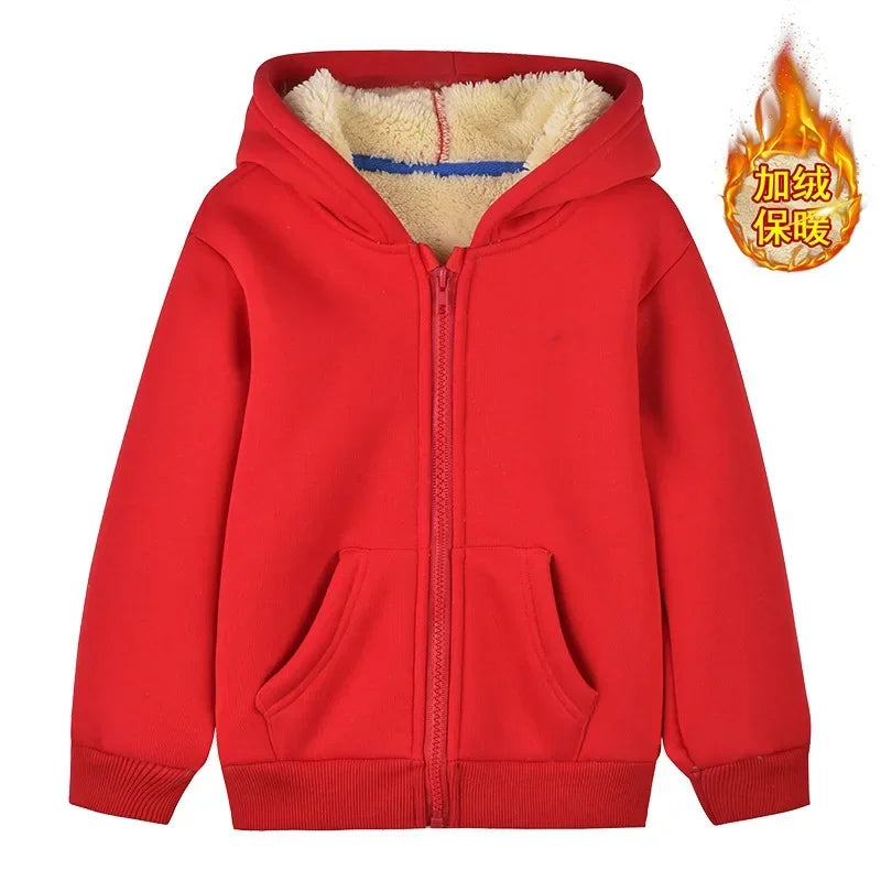 Unisex Winter Fleece Hoodies for Boys Sweatshirt Casual Thicken Warm Kids Zipper Coat Tops 8 9 10 12 Years Girls Clothes Cotumes