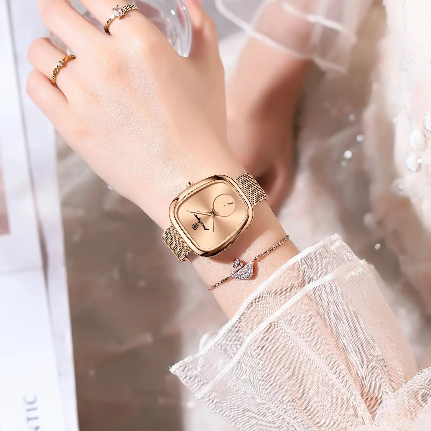 POEDAGAR Luxury Brand Woman Watch Waterproof Stainless Steel Mesh Women's Watches Fashion Elegant Quartz Ladies Wristwatch Reloj