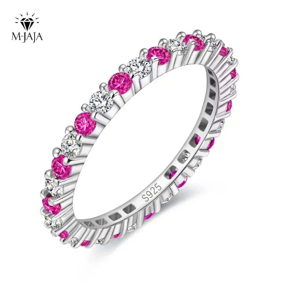 M-JAJA 2mm 925 Sterling Silver Rings for Women Emerald Sapphire Ruby Cubic Zircon 5A Gemstone Wedding Engagement Ring Jewelry