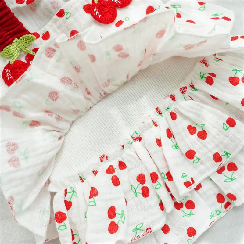 Sweet Cat Dog Dress Summer Clothes Cherry Pattern Girls Sling Dog Vest Skirt For Small Medium Dogs Chihuahua Puppy Dog Dress XXL