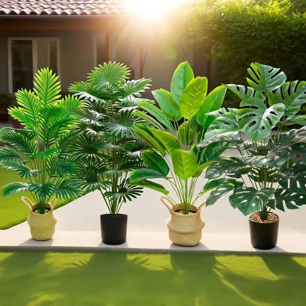 4pcs 48Leaves Areca Palm Simulation Green Plants Realistic Artificial Trees Suitable for Bedroom Living Room Outdoor Decoration