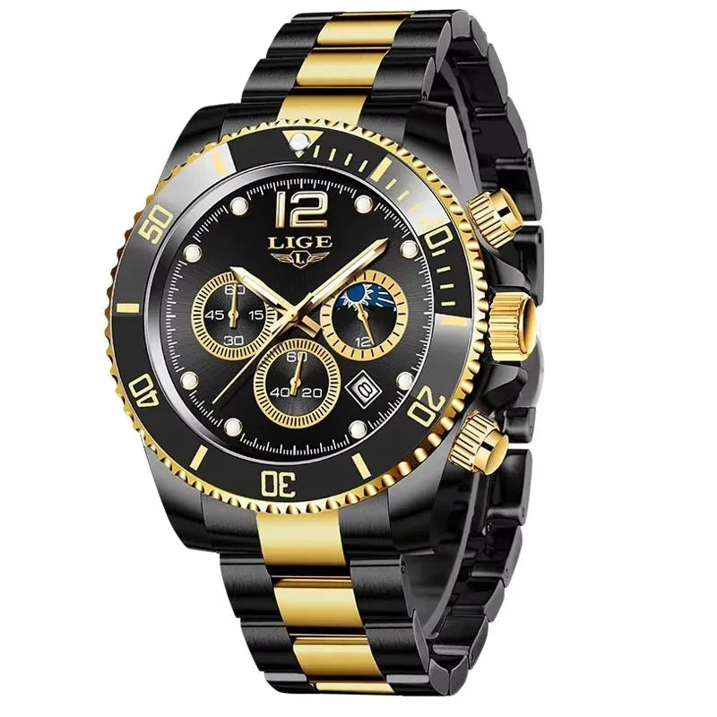 Mens Watches LIGE Top Brand Luxury Watch for Men Waterproof Sports Stainless Chronograph Quartz Wristwatch Relogio Masculino+Box