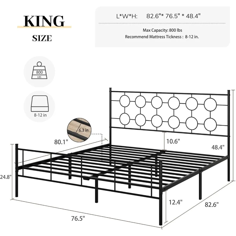Victorian-Style Metal Platform Bed Frame with Headboard, Footboard, and 12-Inch Storage Space