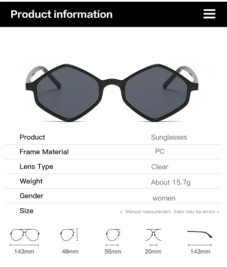 2025 Sunglasses for Women Rhombus Clear Blue Sun Glasses Irregular Vintage Small Frame Goggle UV400 Ladies Lentes De Sol Mujer