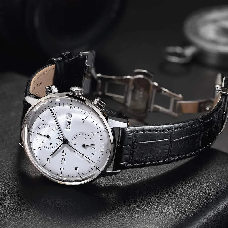 FEICE Men’s Watches Automatic Bauhaus WristWatch Stainless Steel Mechanical Dress Watches for Men with Leather Bands Date FM121