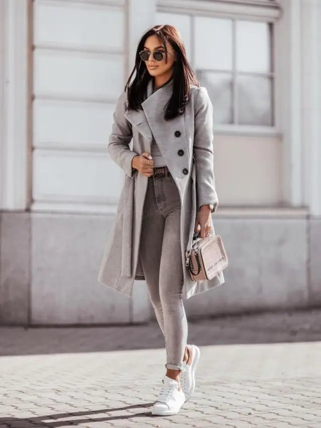 Women's Clothing Autumn and Winter New Fashion Commuter Solid Color Double-breasted Woolen Jacket