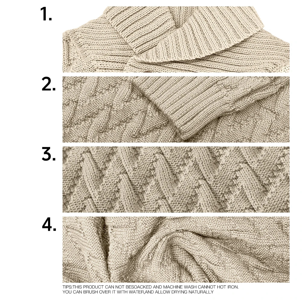 Men's Sweater Winter Shawl Collar Pullover Sweater Casual Cable Knit Button Sweaters Woolen Solid Color Tops US Size