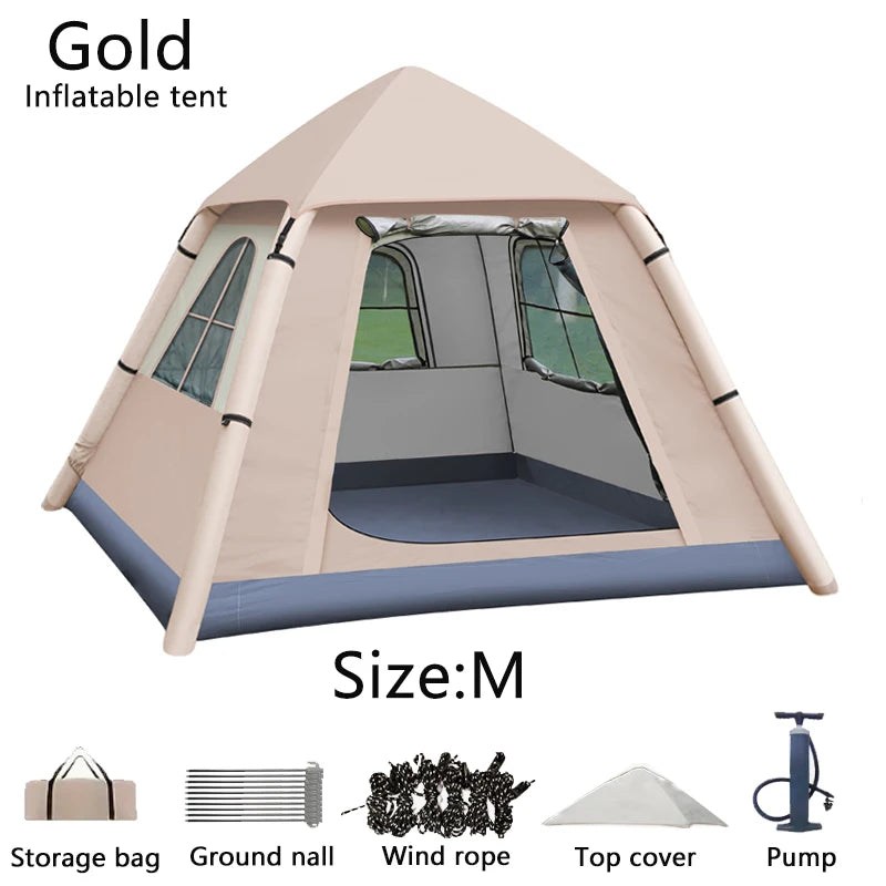 Inflatable Tent for 4-6 People, Large Area, Waterproof, Family Hiking Traveling, Automatic Opening Camping Tent