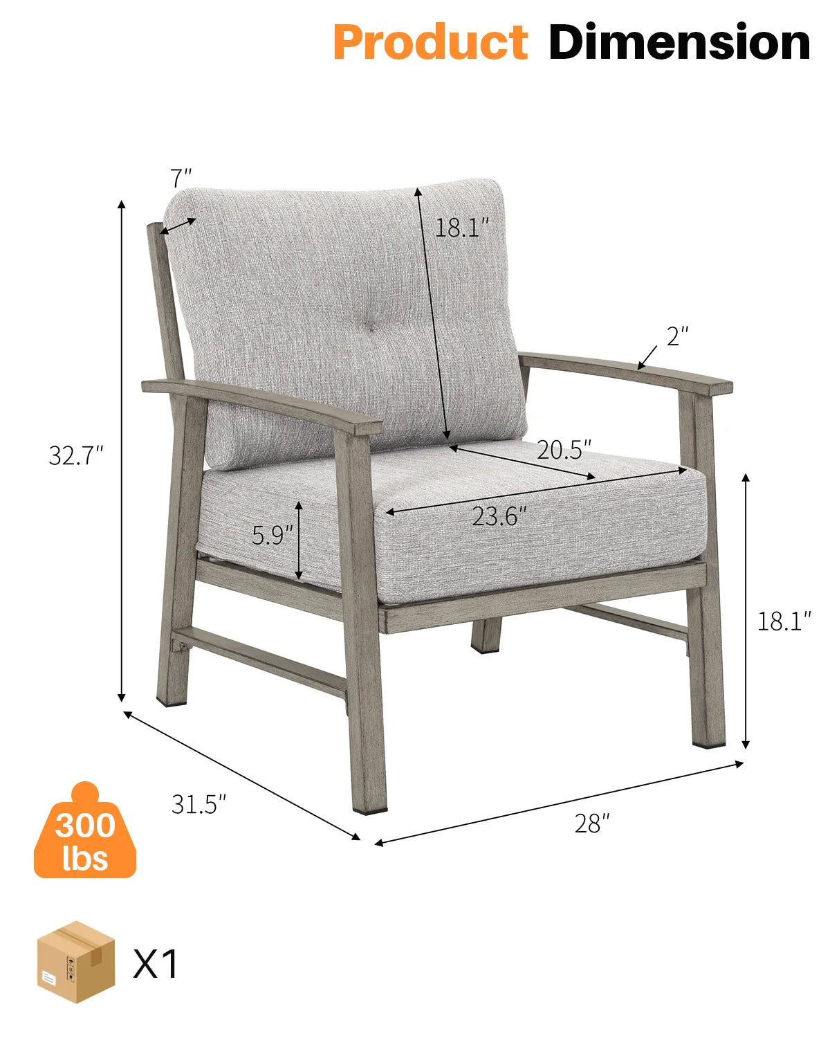 SeeHill Outdoor Patio Chairs Set of 2, 2 Pieces Patio Aluminum Armchair Conversation Sofa Chairs for Poolside, Garden, Limed Oak