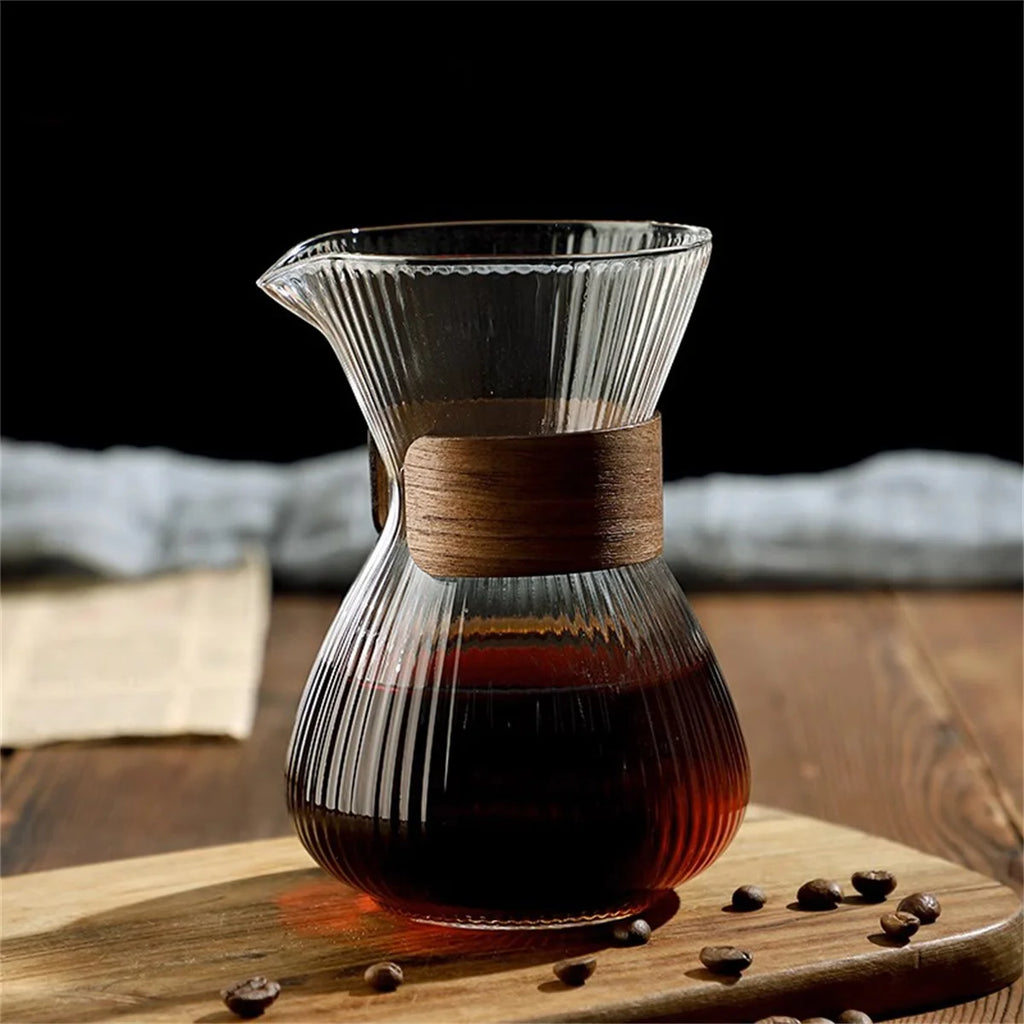 400ml Striped Glass Pot Pour-over Coffee Sharing Pot Simple Cold Drink Pot Coffee Utensils Tea Set Coffee Accessories