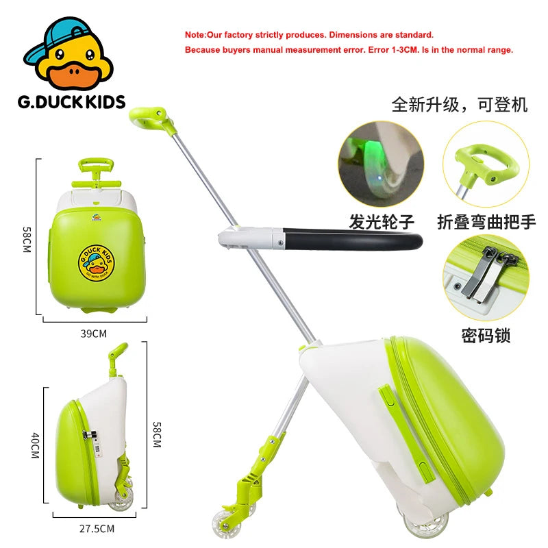 Upgrade One click disassembly Kids Luggage Can Sit to Ride Password Box Lazy Man Trolley Travel Bag Baby Boarding Suitcase