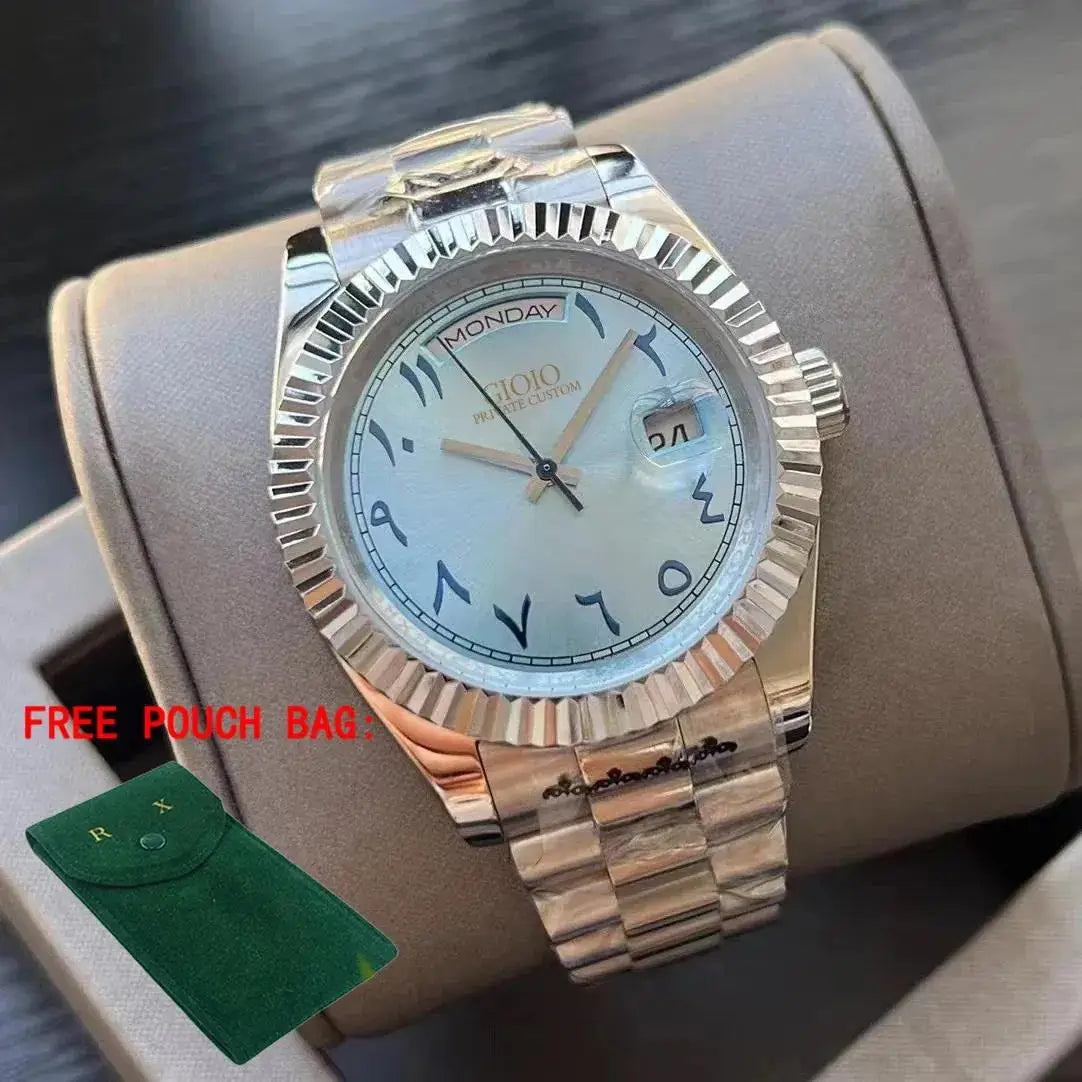 Luxury Mens WoAutomatic Watch for Men Mechanical Watches 904L Stainless Steel Black Blue Rome Dial Rose Gold Yellow Daydate