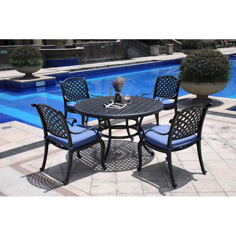 4-Pc 51.97" Long Dining Set w/ Cushions, Navy Blue Outdoor Furniture