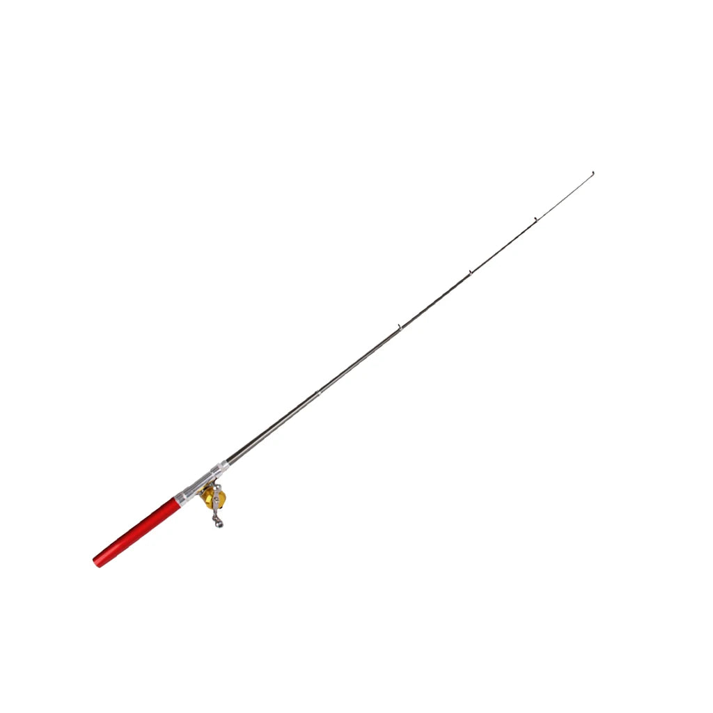 Red Mini Pocket Alloy Fish Pen Fishing Rod Pole w/ Baitcasting Reel
