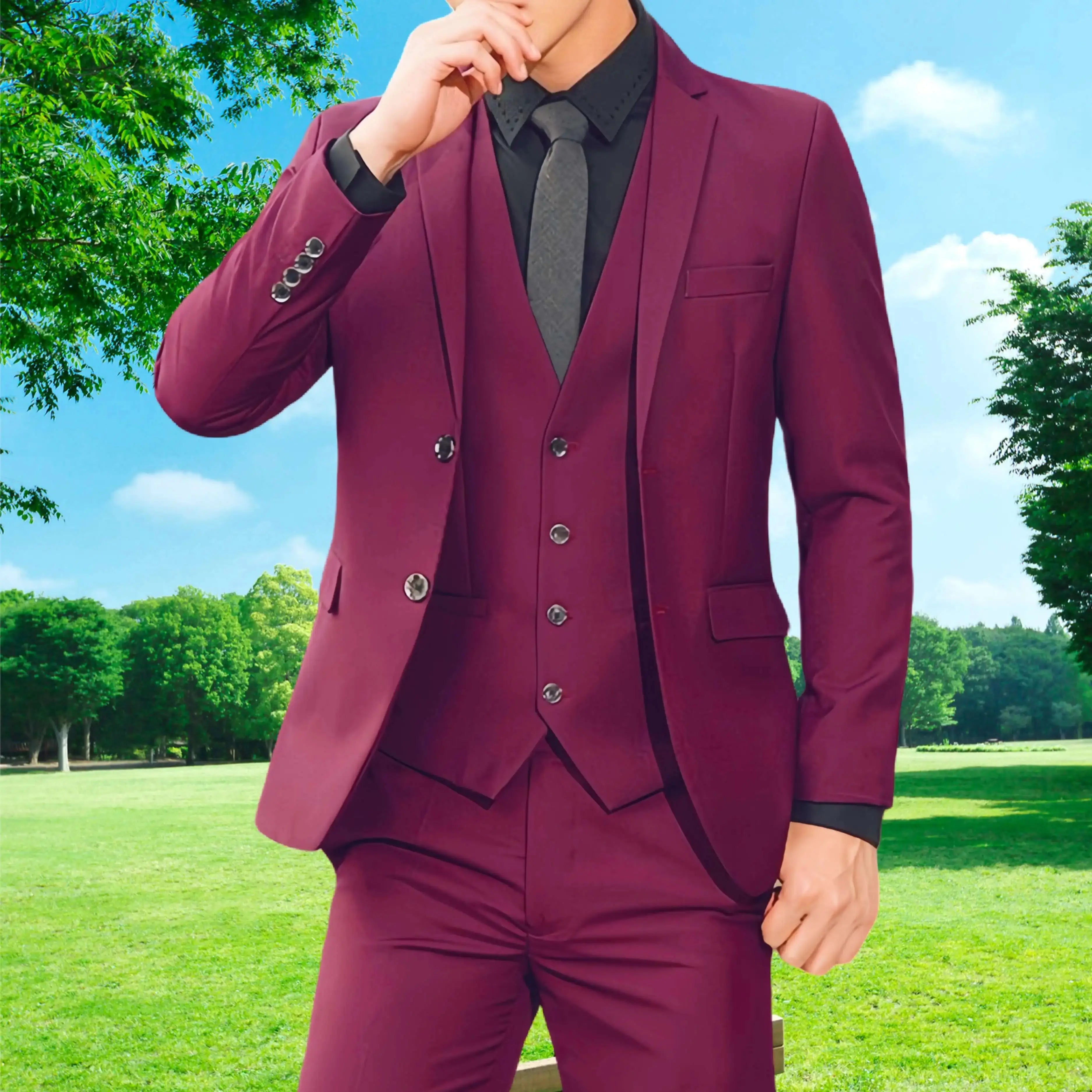 High Quality Wedding Groomsmen Suit 3 piece (Jacket+Vest+pants) Men Simple Business Elegant Fashion Job Interview Gentleman Suit
