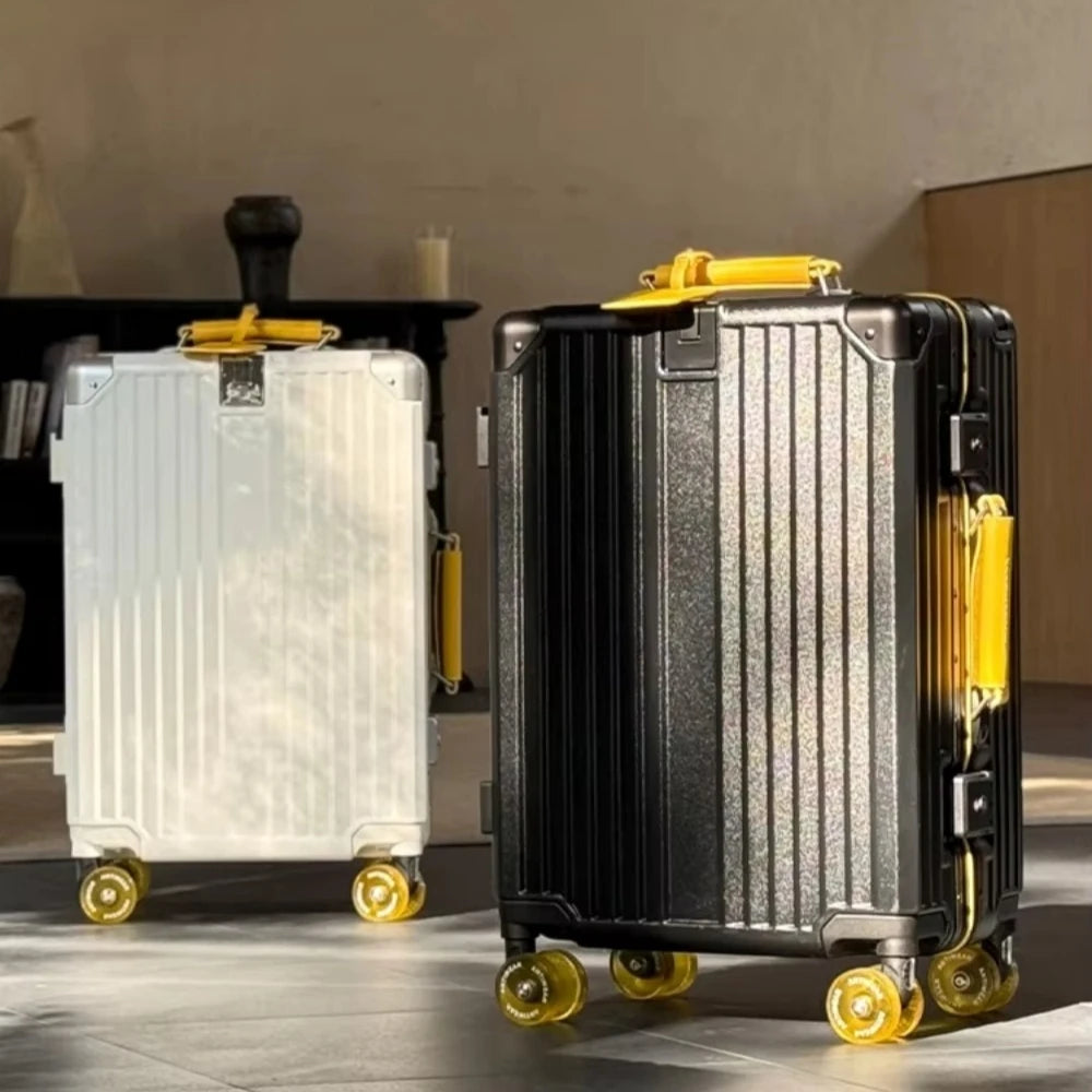 Wide Handlebar Rolling Luggage Large Capacity Travel Aluminum Frame Trolley Suitcase with Colorful Silent Spinner Wheel TSA Lock