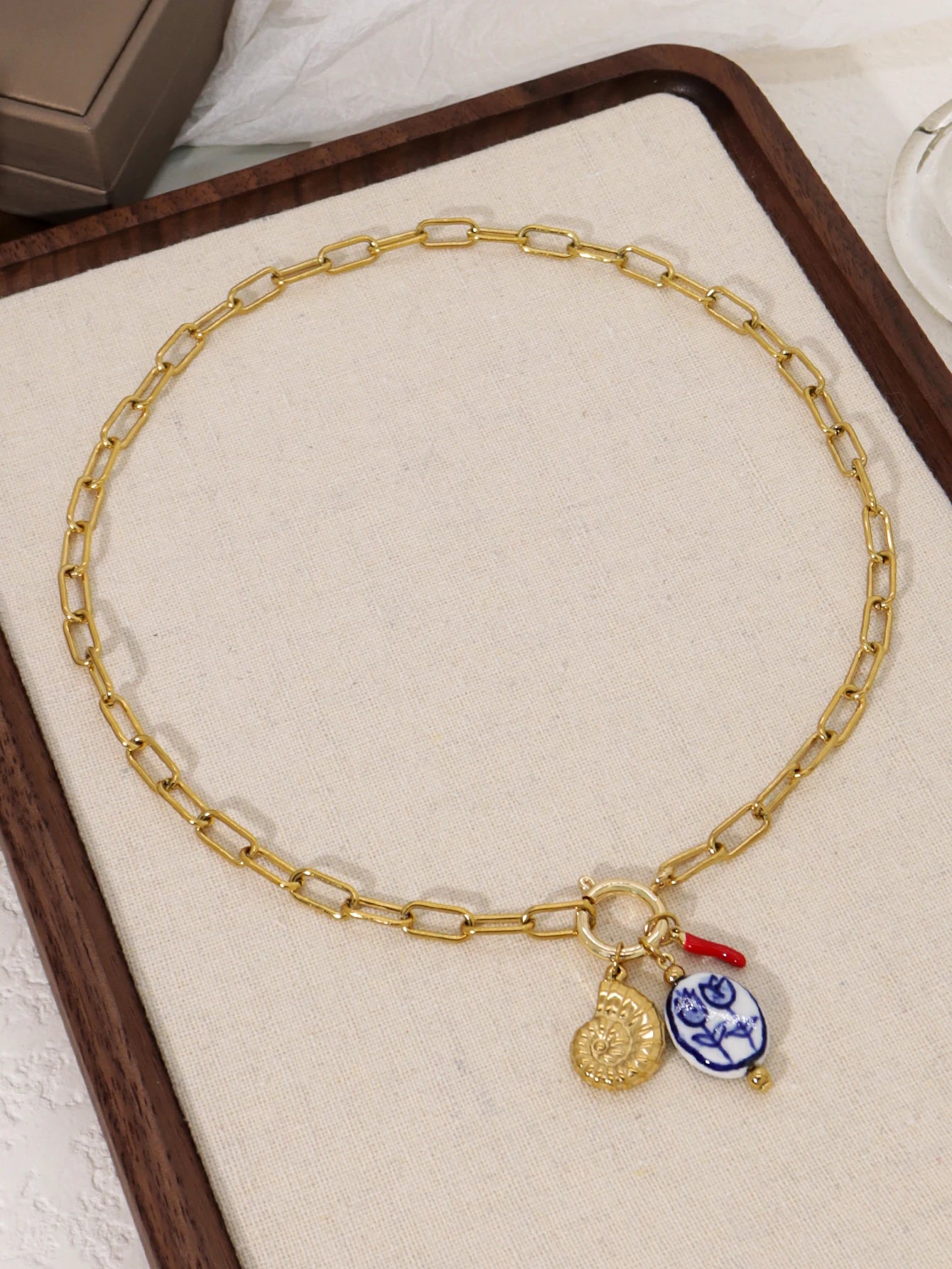 Charm Stainless Steel Conch Ceramic Tulip Pendant Women's Necklace Holiday Party Jewelry Accessories