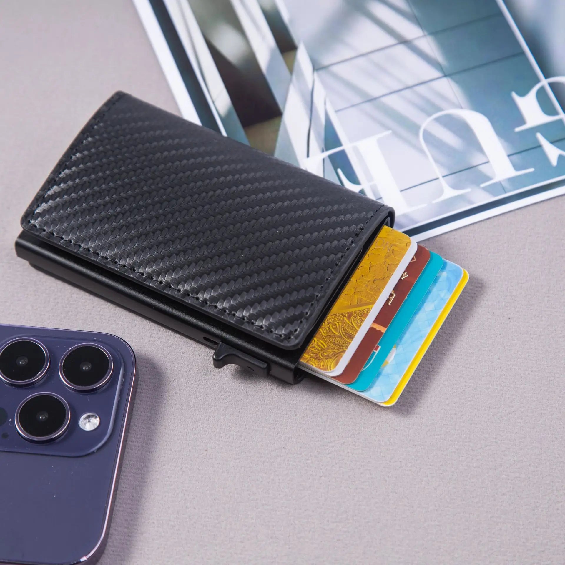 Carbon Fiber Credit Card Holder Wallet Men Rfid Smart Meral Thin Slim Pop Up Minimalist Wallet Small Black Purse Metal Wallet
