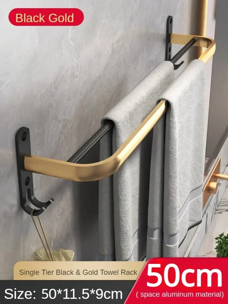 Bath Hardware Sets Organizer Aluminum Shower Towel Rack Black Gold Wall Mounted Bathroom Accessory Shelf Toilet Brush Holders
