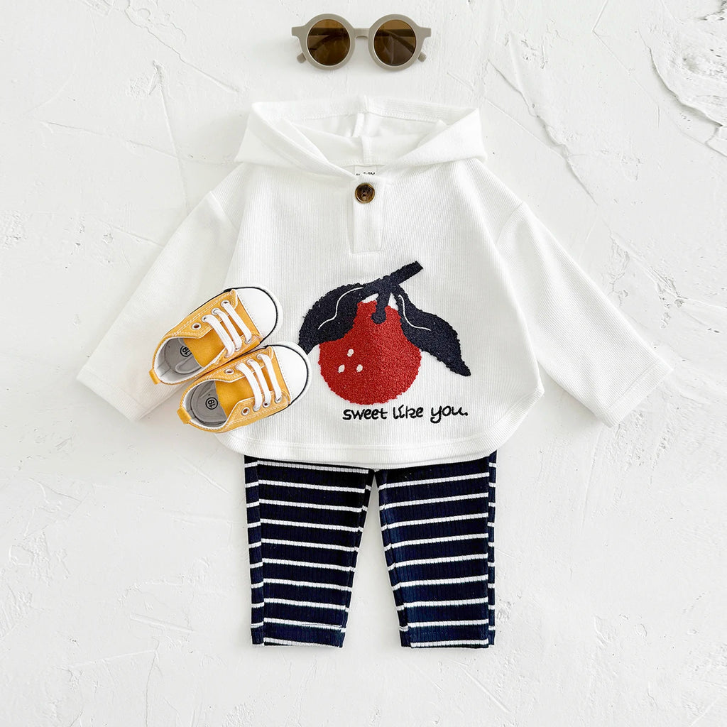 New Baby Boy Clothes 2Pcs Autumn Winter Hooded Long Sleeve Top Pants Cartoon Fruits Toddler Outfit Kids Newborn Clothing Sets