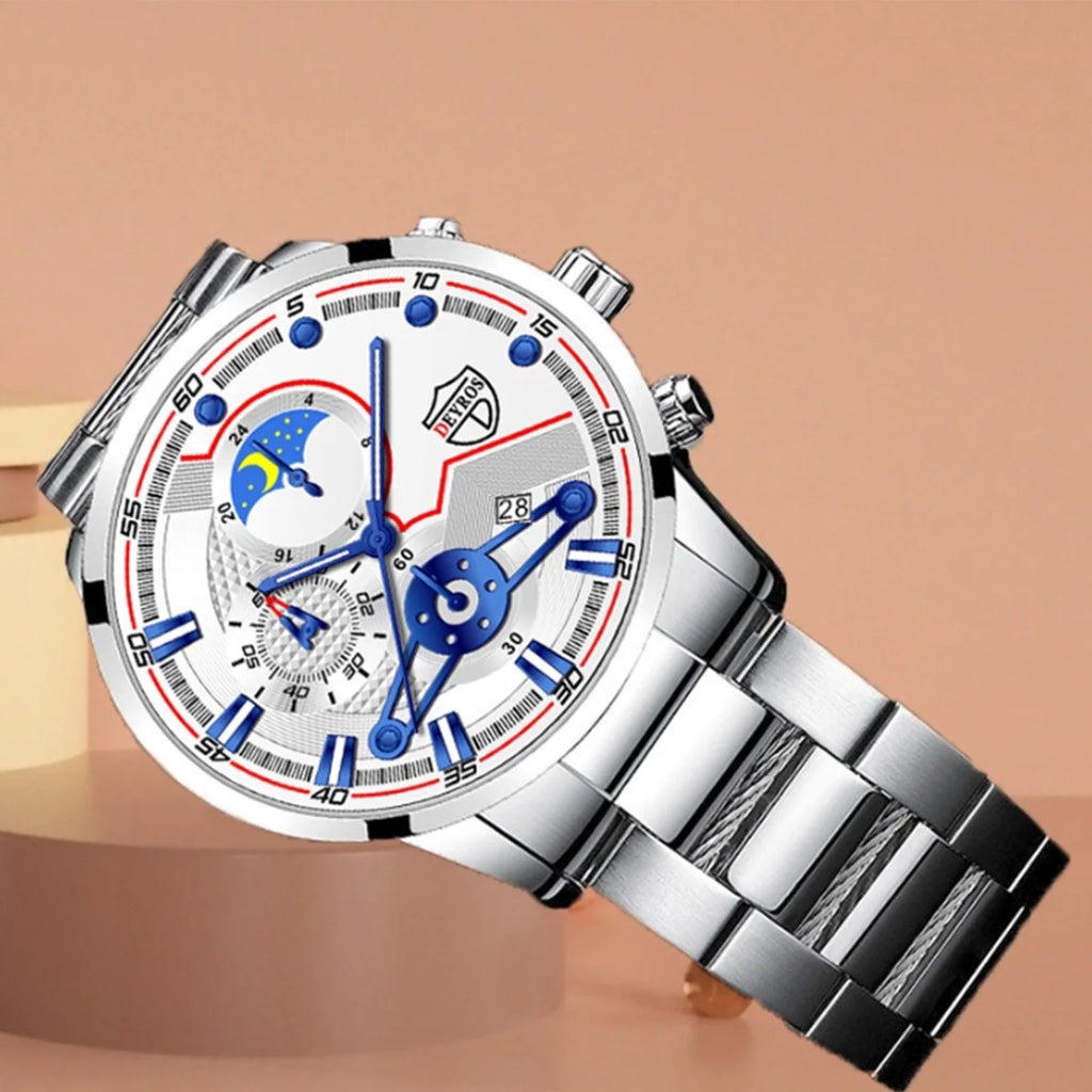 Reloj Hombre Men's Luxury 3-Piece Business Watches Mens Full Calendar Leisure Sports Watch Men Stainless Steel Quartz WishWatch