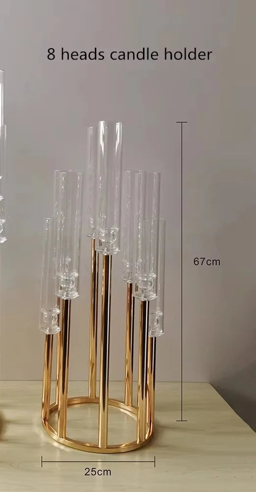 Metal Holders acrylic Candlesticks Flower Vases Wedding Table Centerpiece Pillar Stand Road Lead Party Decoration