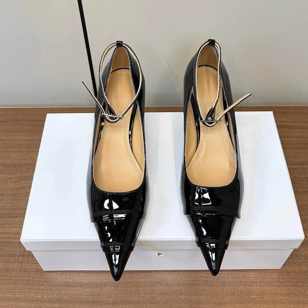 2025 Newest Genuine Leather Round-Toe Ankle-Strap Woman Flats Mary Janes Ballet Dance Shoes Banquet Shoes Woman Sapato Feminino