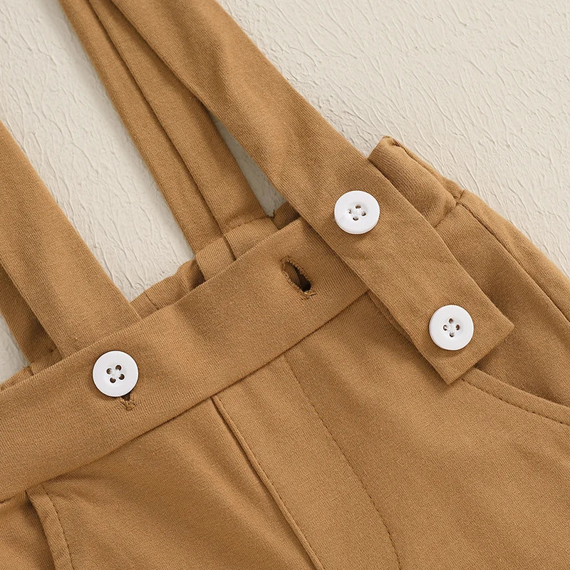 Baby Boys Fall Outfits Bowite Turn-Down Collar Long Sleeve Rompers Suspender Pants 2Pcs Clothes Set