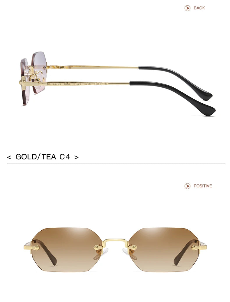 Vintage Rimless Polygon Sunglasses Women Men Luxury Brand Designer Popular Travel Small Frame Sun Glasses Ladies