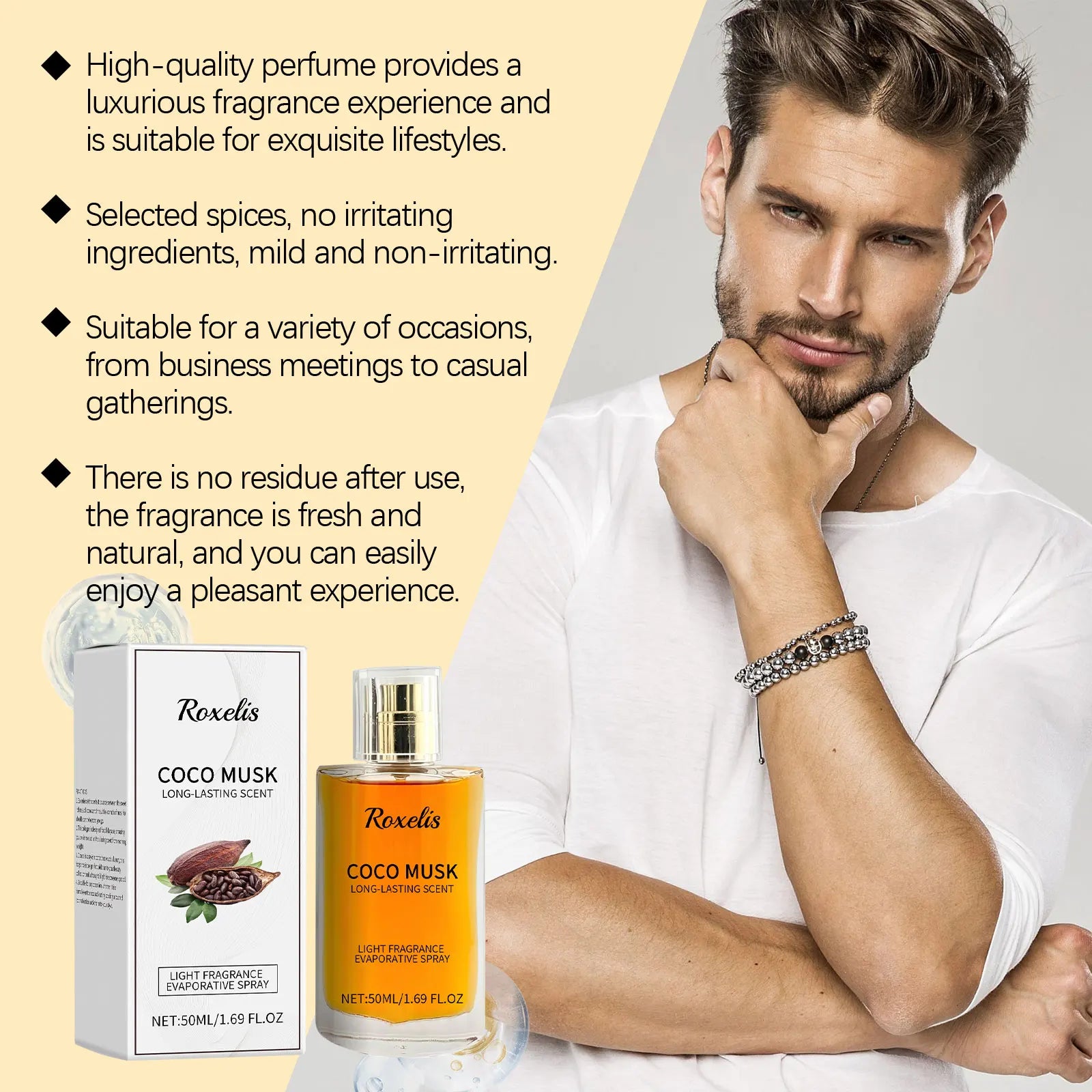 Roxelis 50ml Cologne Lasting Charming Perfume Freshing Body Confidence Attract Flirting Seduction Pheromone Daily Dating Perfume