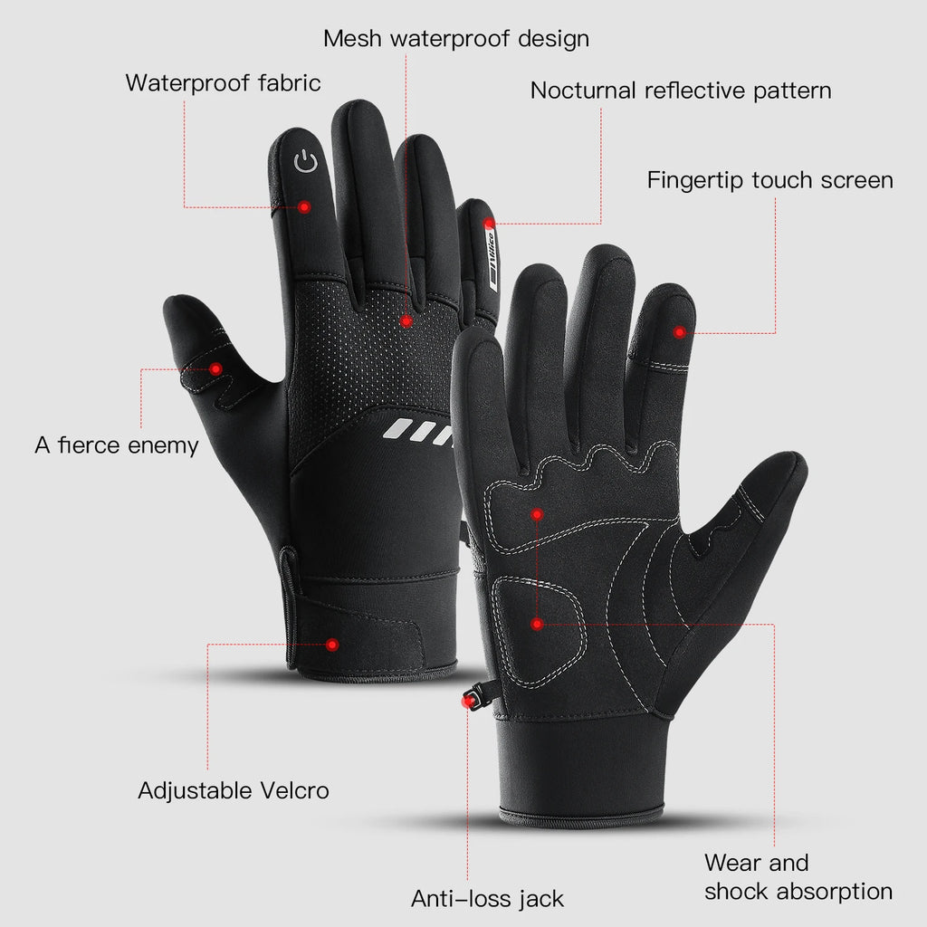 Autumn Winter Outdoor Cycling Gloves Gym Fitness Sports Running Warm Touch Screen Nonslip Gloves Motorcycle Gloves Men Black