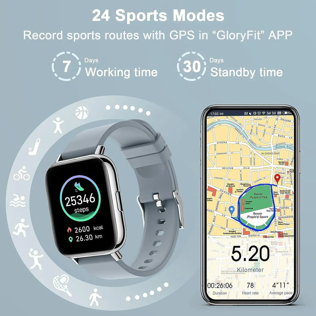 Nerunsa Smart Watch, Fitness Tracker 1.69" Touch Screen Smartwatch Fitness Watch Heart Rate Monitor/Pedometer/Sleep Monitor.