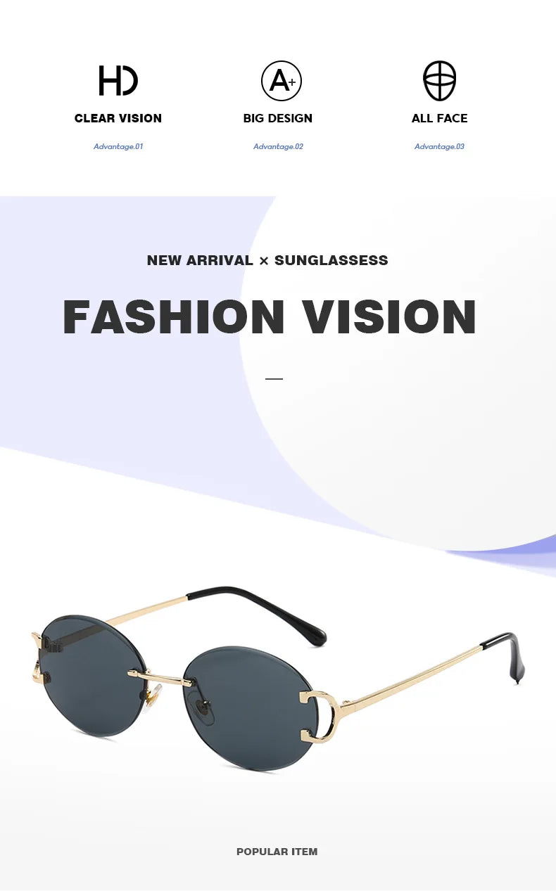 Trendy Sunglasses For Woman Summer Rimless Sunglass Oval Fashion Brand Designer Shades Pink Women's Sun Glasses UV400