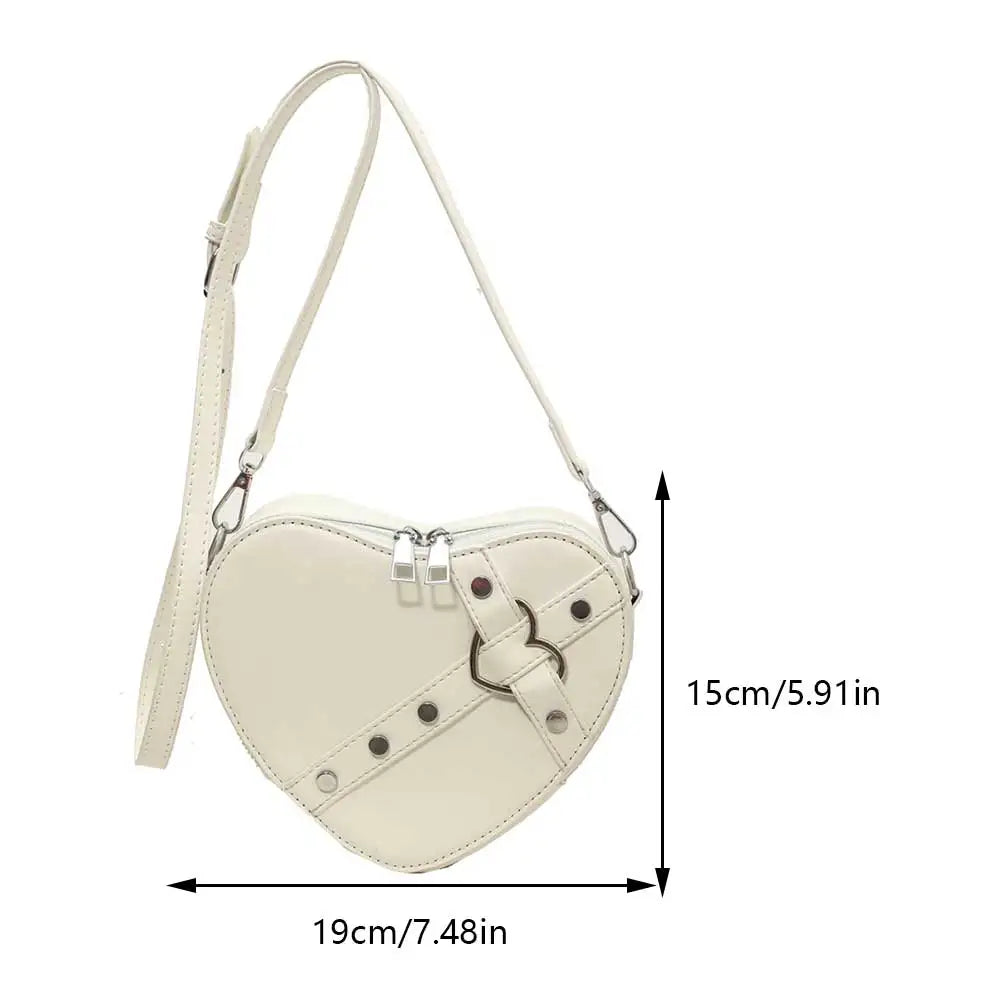 Women Heart Crossbody Bags PU Leather Simple Satchel Bag Solid Color Adjustable Strap Girls Dating Bag