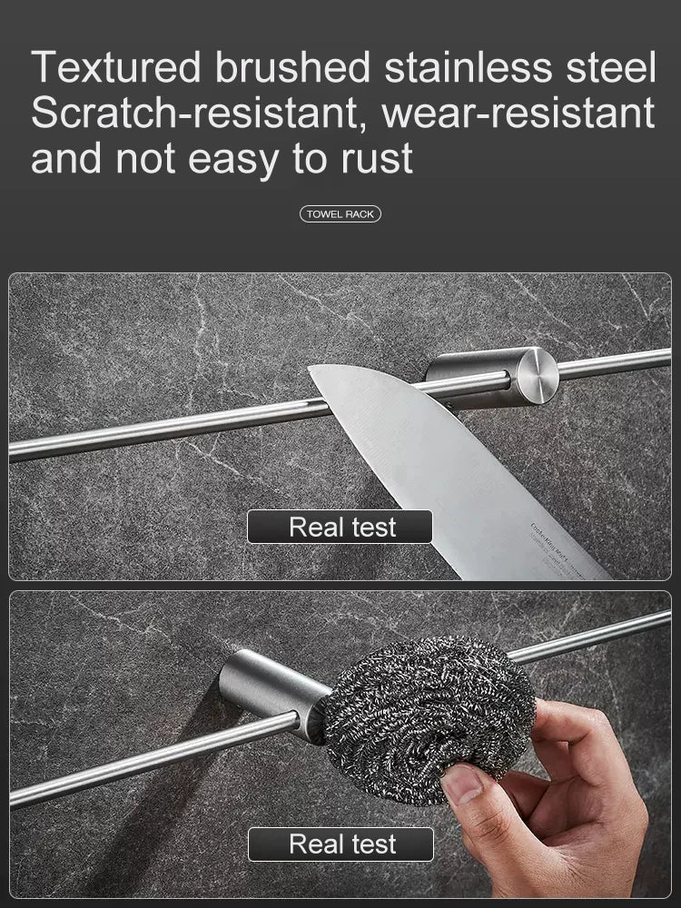 30/40/55cm Movable Towel Rack Towel Hanger Bath Towel Holder Wall Towel Bar Space Aluminum Bathroom Shelf Kitchen Storage Rack