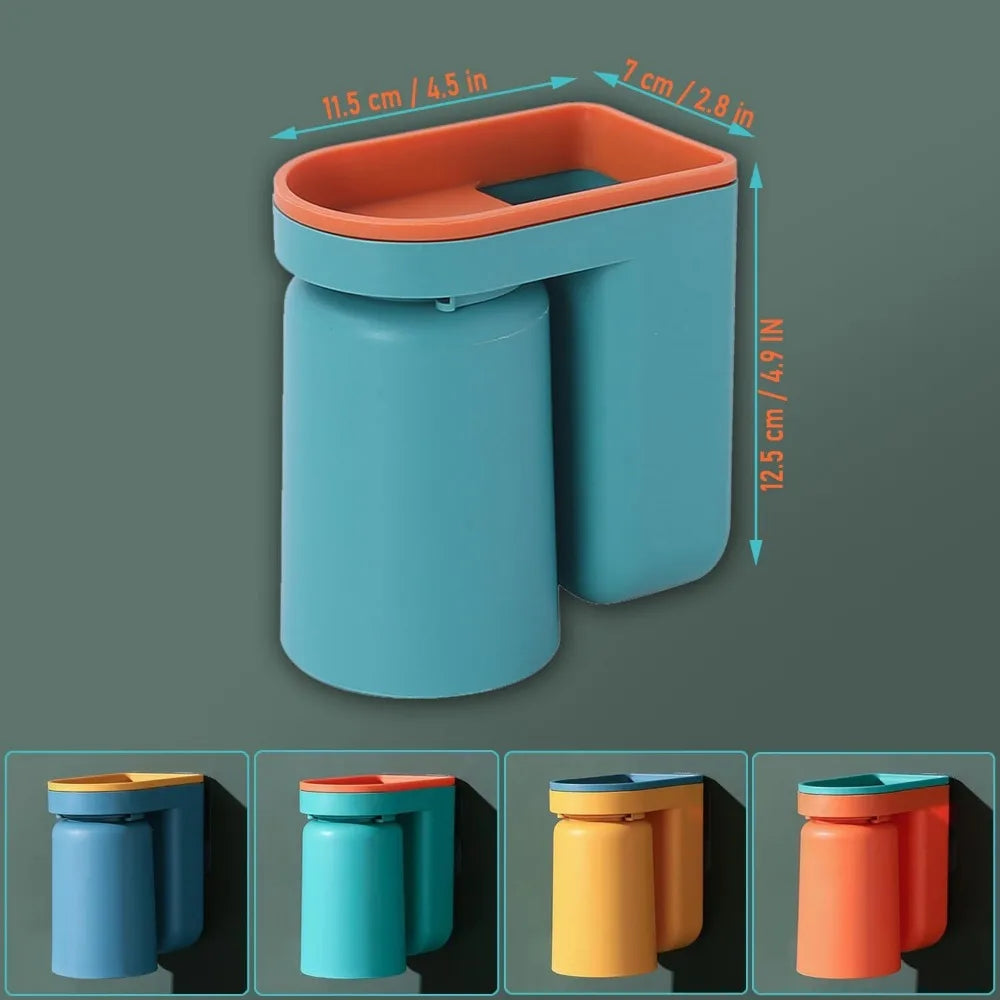 Toothbrush Holder Wall Mounted with Cup,2-in-1 Toothbrush Holders & Cups Set,Inverted Design for Easy Cleaning and draining,Stic