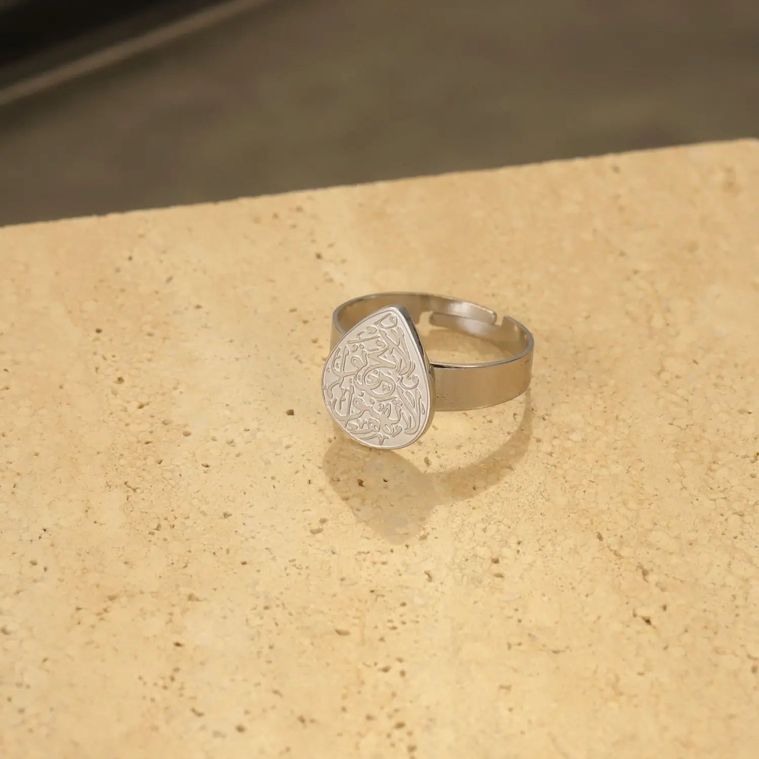 Arabic Calligraphy Ring Water Drop 18K Gold Plated Stainless Steel Adjustable Couple Ring Islamic Muslim Ring Souvenir For Lover