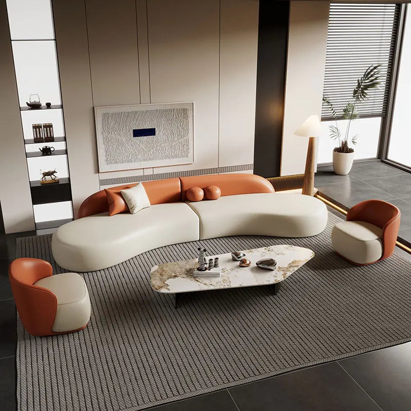 Italian light luxury cat scratching leather curved sofa small apartment modern simple living room high-end minimalist sofa