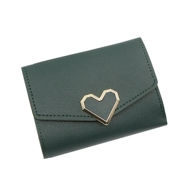 Korean version women wallet short heart-shaped three fold women's wallet multi card slot card bag zero wallet  purses for women