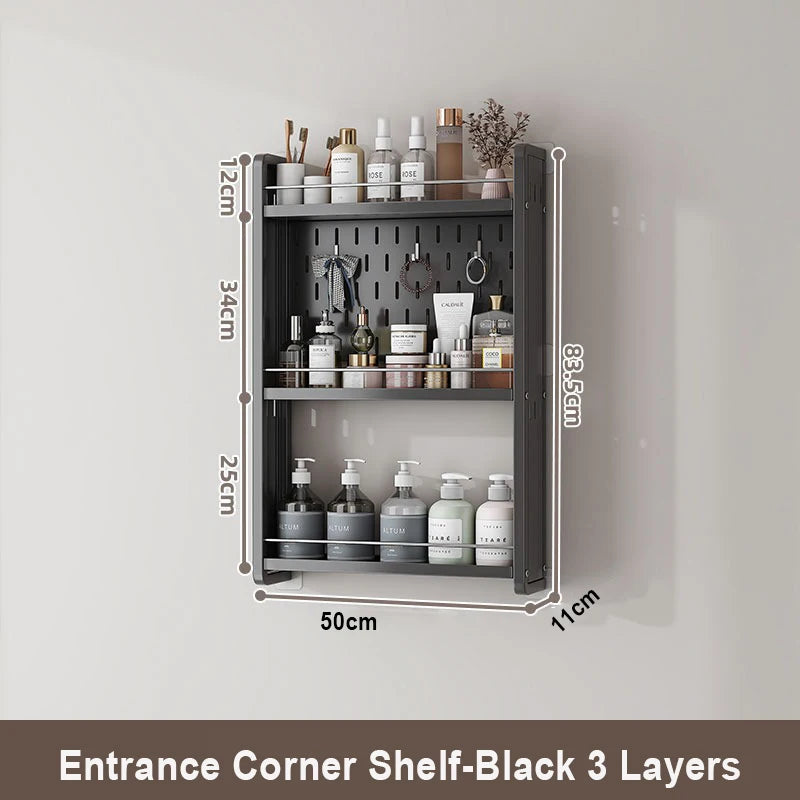 Bathroom Shelf Bath Corner Rack Toothbrush Shampoo Holder Rack Toiletries Organization Entrance Perforated Board Storage Shelves
