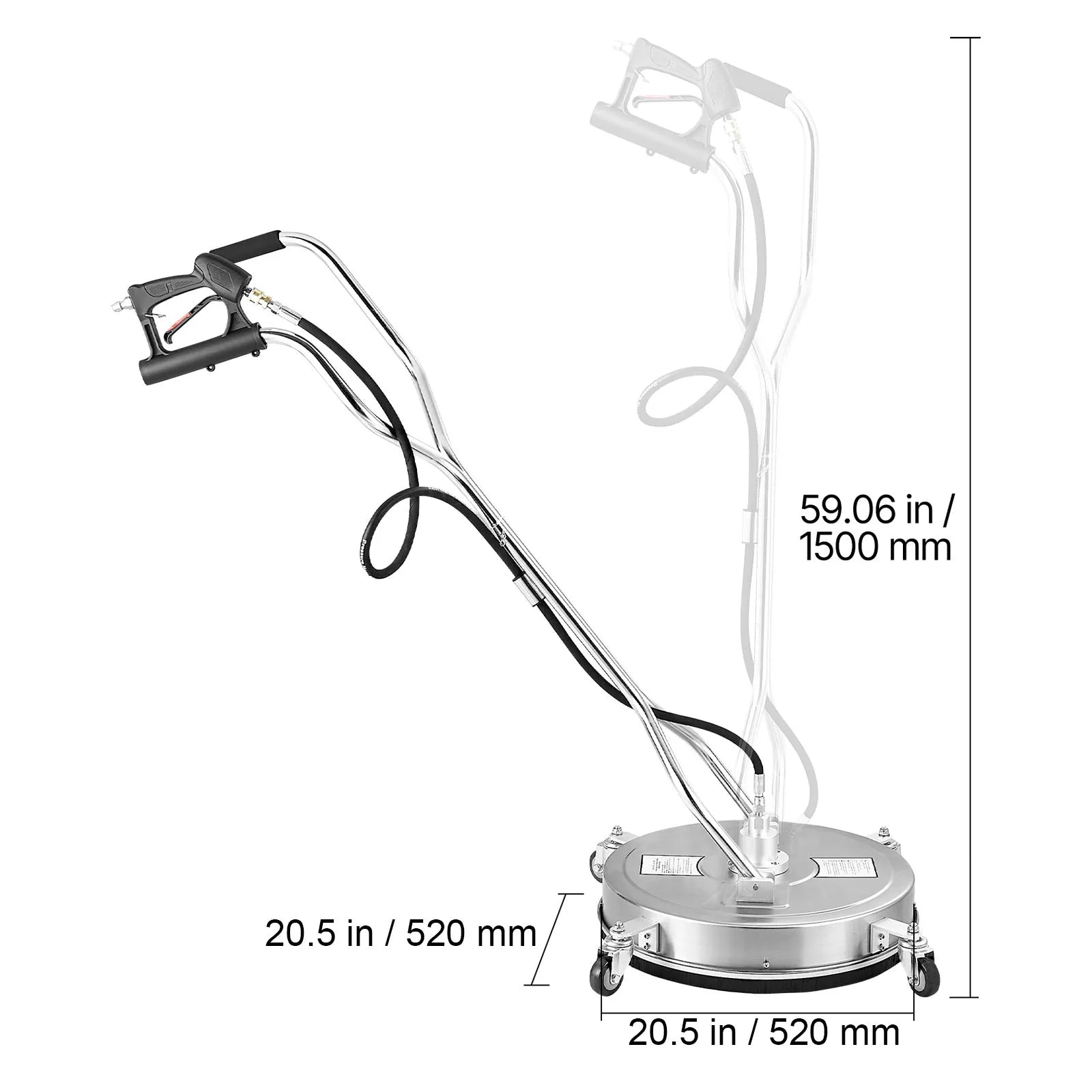 SucceBuy Pressure Washer Surface Cleaner PE/Stainless Steel Pressure Washer Attachments with 4 Wheels for Concrete Patio Deck
