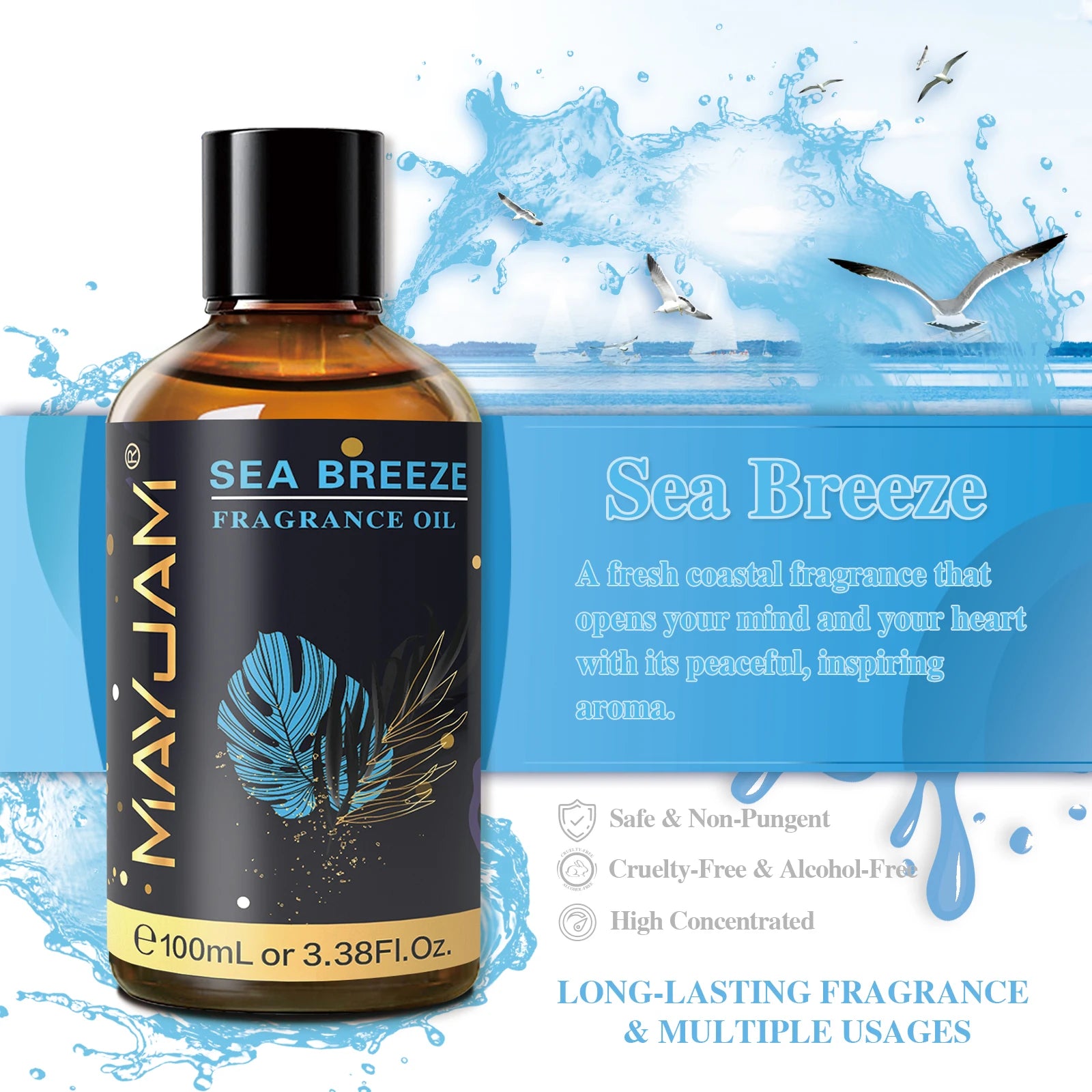 MAYJAM 100ml Fragrance Oils with Dropper Sea Breeze Coconut Vanilla Coffee Bubble Gum For Men's and Women's Fragrances