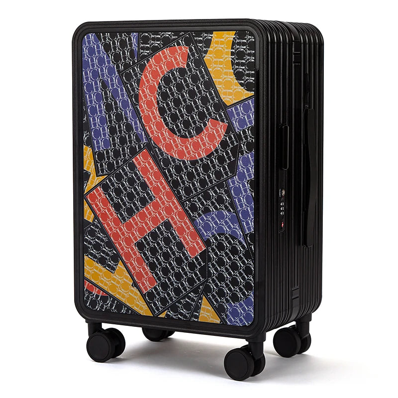 Classic Fashion Unisex New Roller Luggage Letter Design Large Capacity Business Travel Luggage