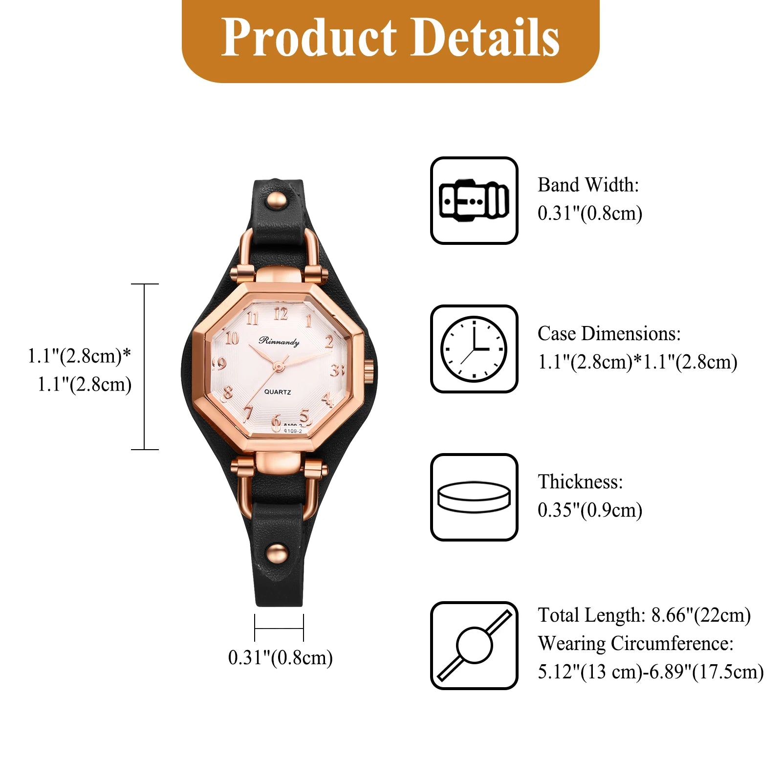LANCARDO Ctagonal Leather Bracelet for Women Strap Waterproof Analog Quartz Arabic Digital Scale Exquisite Fashion Watch