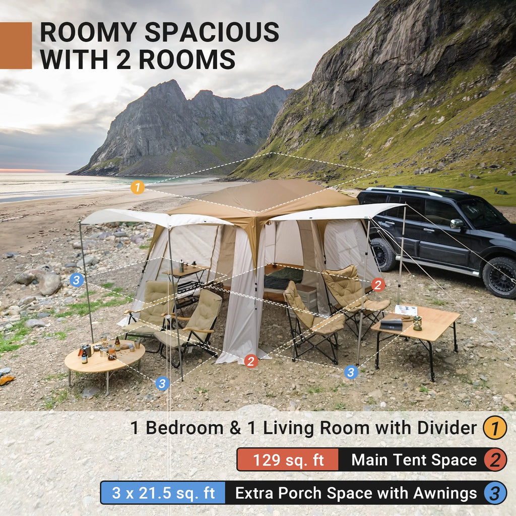 KingCamp Quick-open Tunnel Tent, Camping Tent Tunnel Tent With Screened Porch Room Awning For Travelling Outdoor Hiking