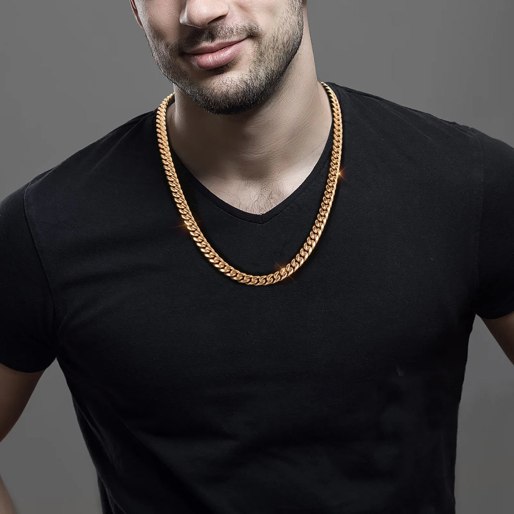 12/14mm Hip Hop Necklace 18K Gold Plated  316L Stainless Steel Cuban Link Chain Bracelet Jewelry For unisex Fashion Jewelry