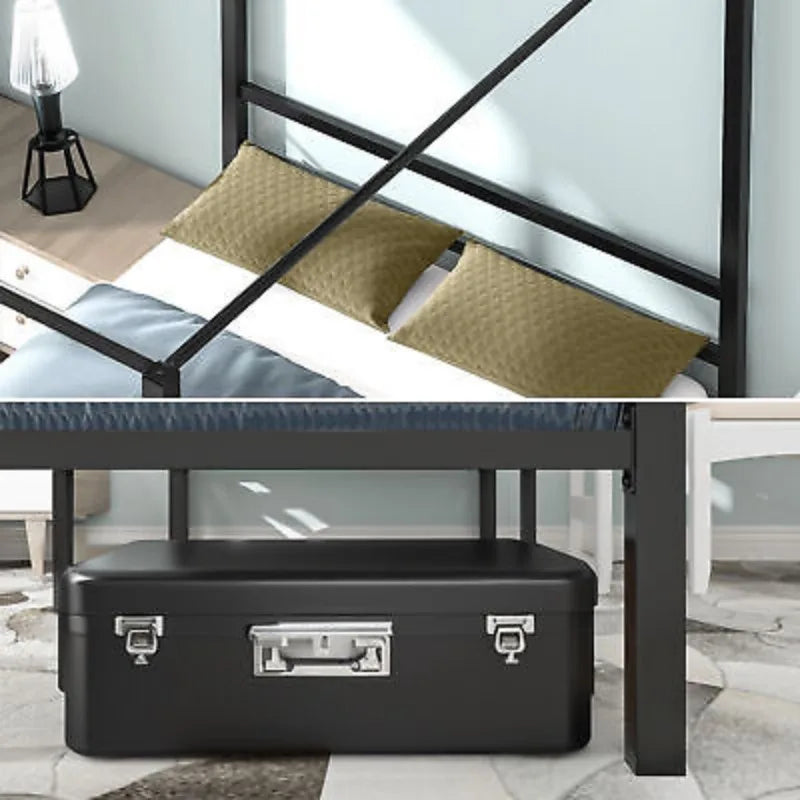 Queen Metal Canopy Bed Frame with Headboard Platform No Box Spring 14"